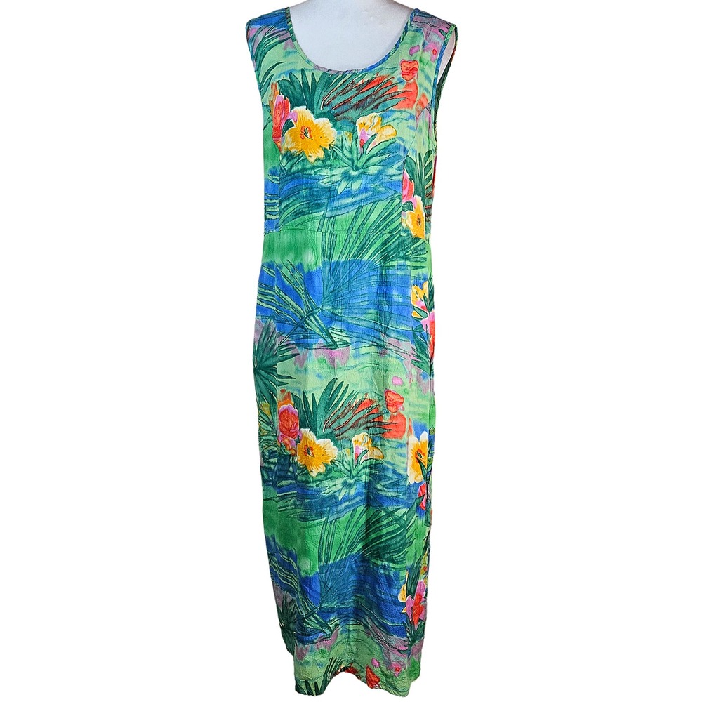 Jams World Vintage Tropical Midi Dress Womens Medium Rayon Hawaii Art To Wear